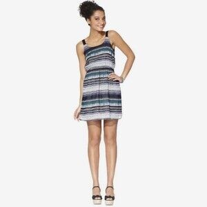 Gray navy and turquoise watercolor stripe sundress size XS